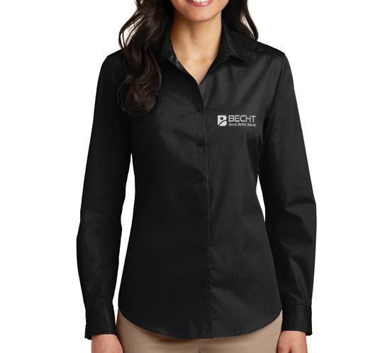 Picture of Port Authority® Ladies Long Sleeve Carefree Poplin Shirt (Black)