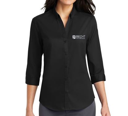 Picture of Port Authority® Ladies 3/4-Sleeve SuperPro™ Twill Shirt (Black)
