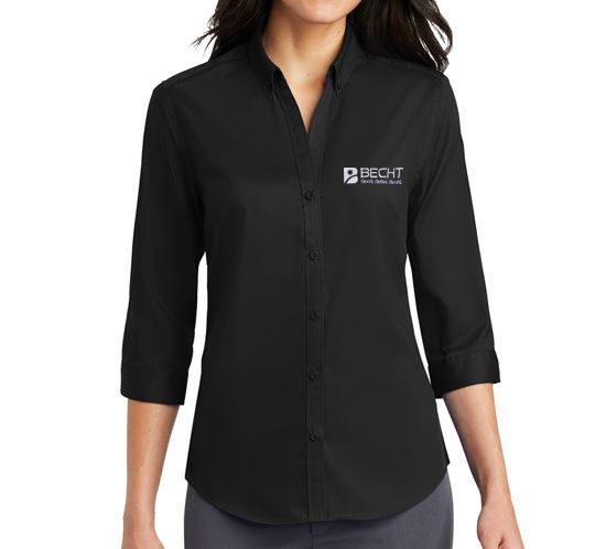 Picture of Port Authority® Ladies 3/4-Sleeve SuperPro™ Twill Shirt (Black)